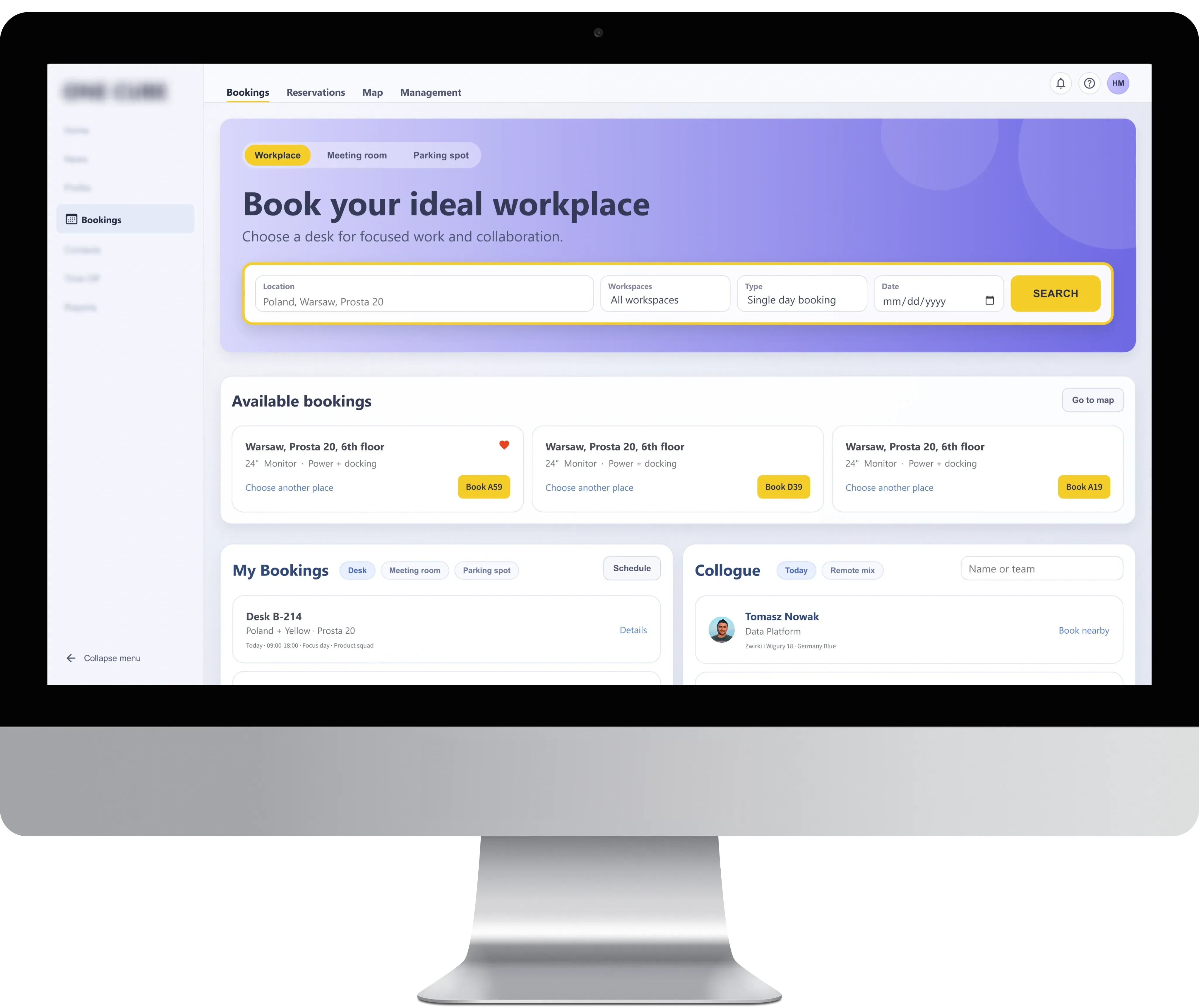 Desk booking platform for office management