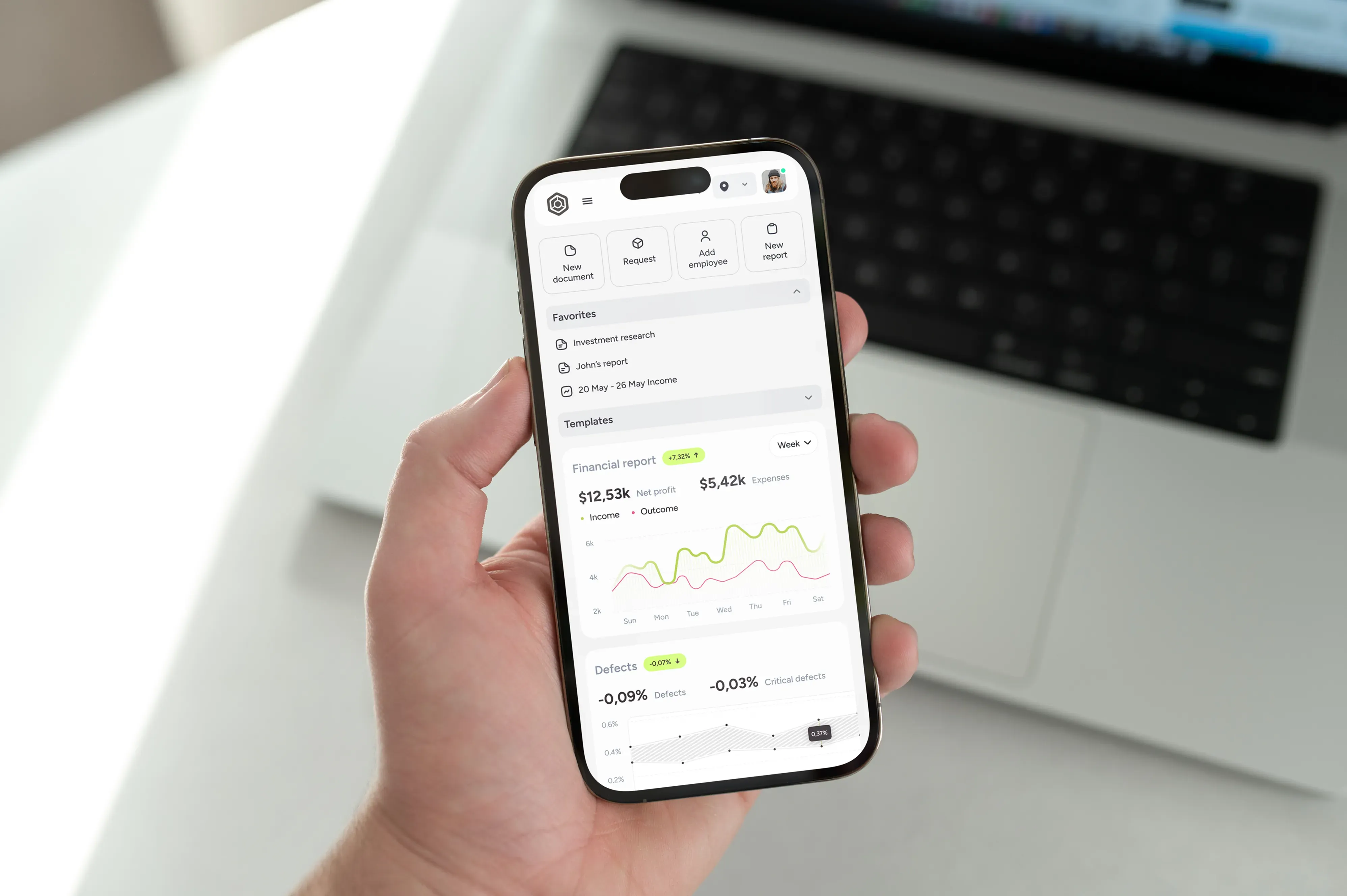 Phone in mans hand screen mockup